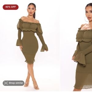 Olive off the shoulder midi dress